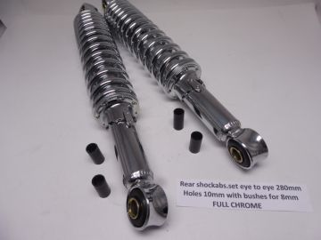 Shock absorber assy(2)full chrome 280L holes10mm with bushes for 8mm