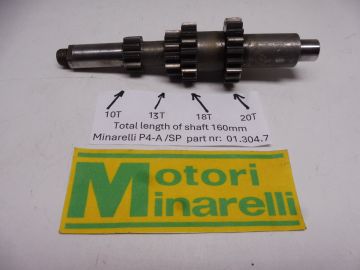 01.304.7 Shaft axle assy main gearbox Minarelli P4A / SP new or as new Gears 10/13/18/20 see picture