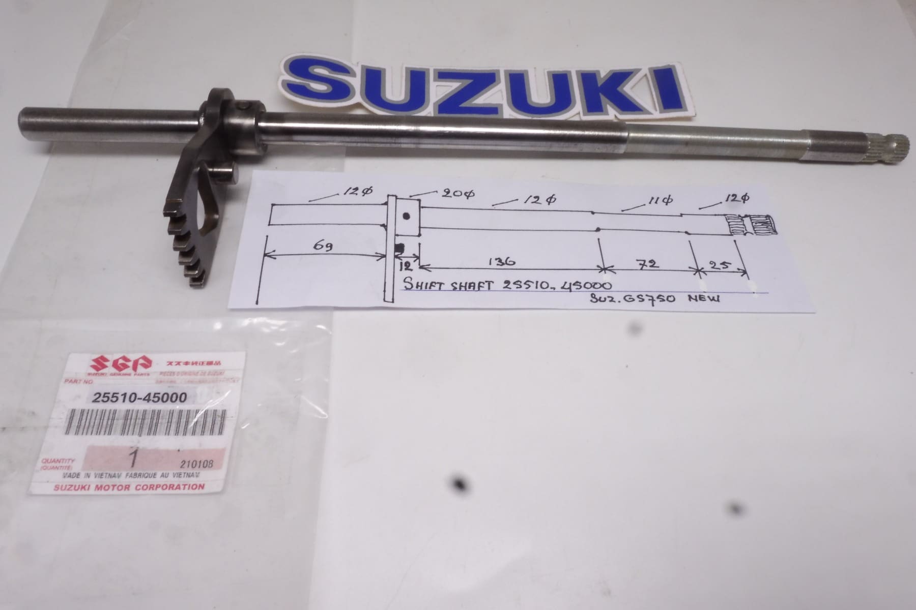 25510-45000 Shiftshaft new Suzuki GS750 1977 and later >See picture and sizes