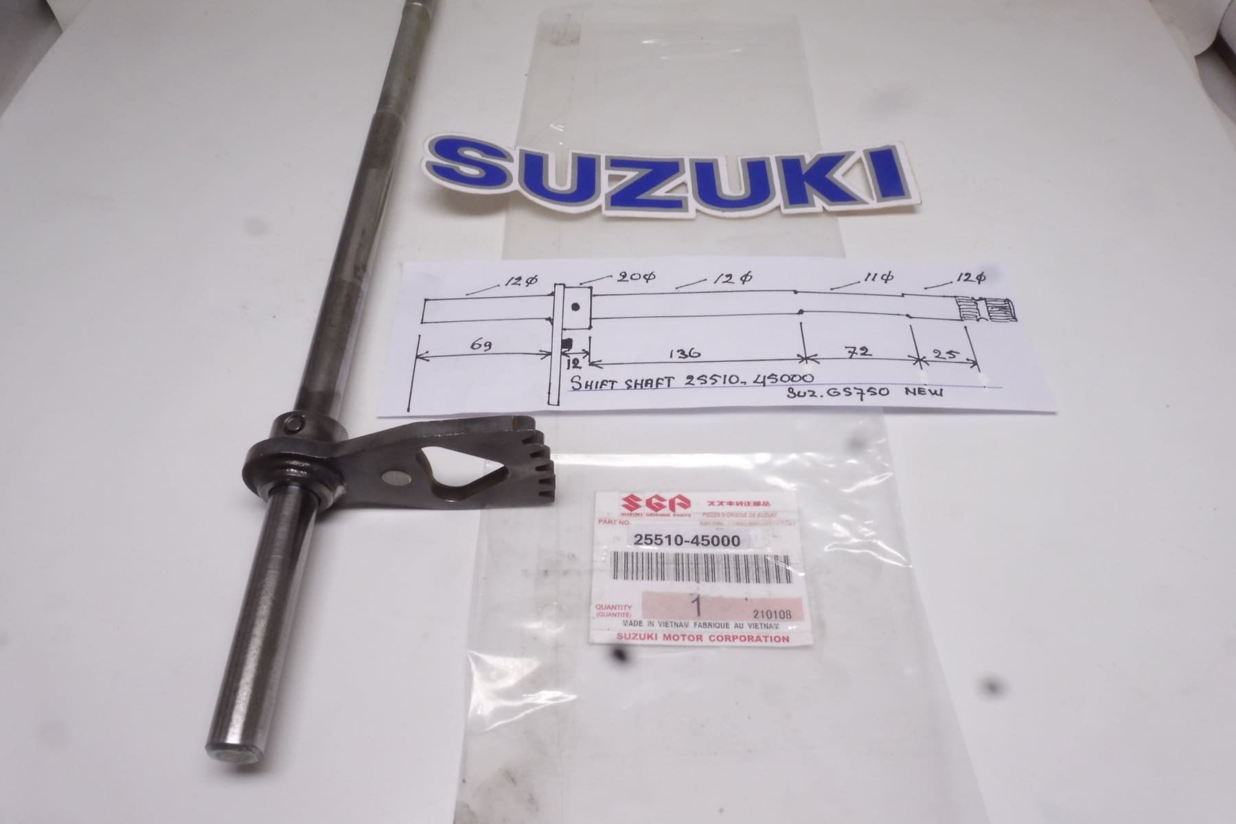 25510-45000 Shiftshaft new Suzuki GS750 1977 and later >See picture and sizes