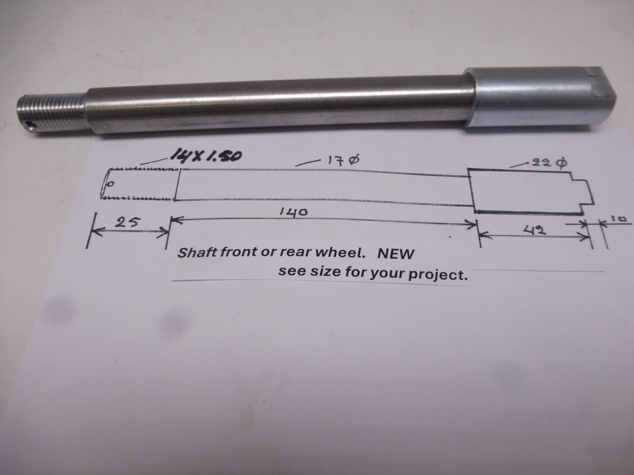 Shaft front/rear wheel Hon/Yam/Kaw/Suz. see size for your project