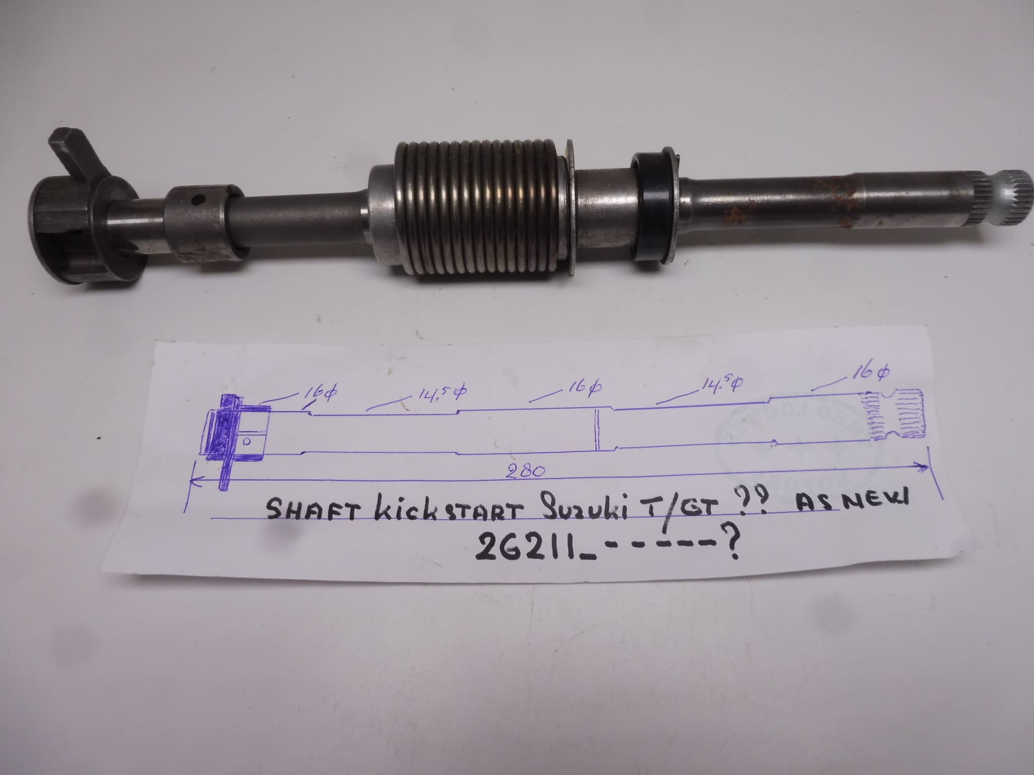 26211-..... Shaft kickstart Suzuki T/GT/GS ??? sizes see picture