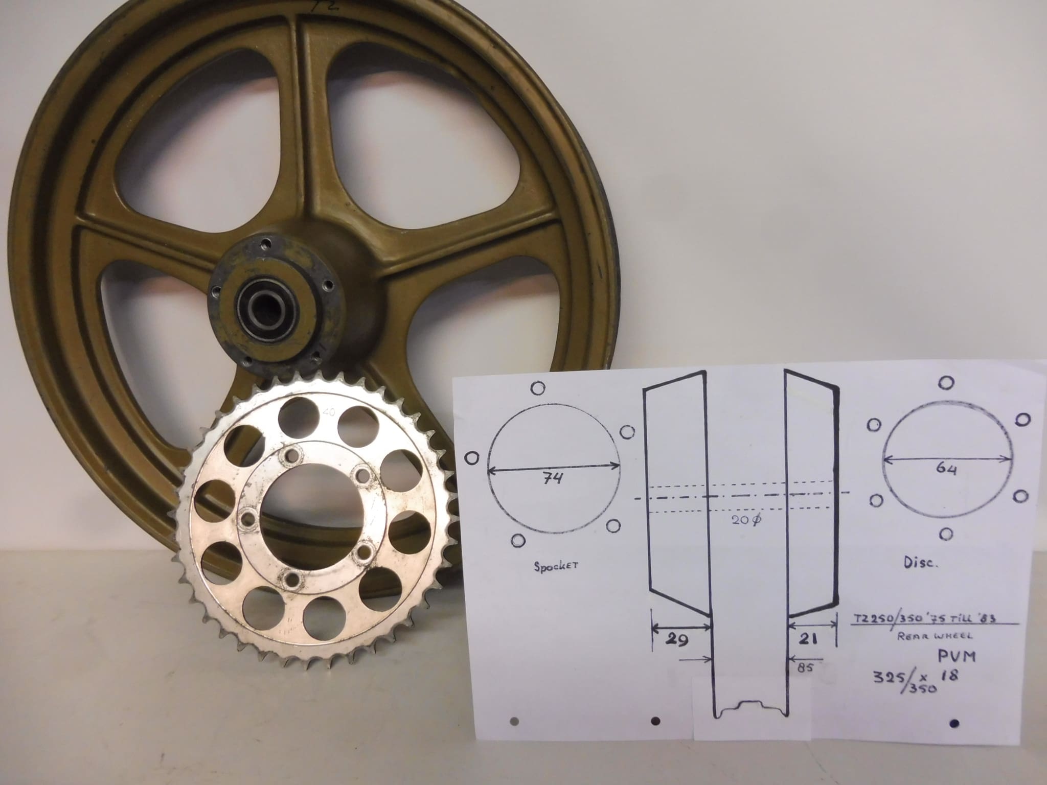 Wheel rear (PVM) for Yam.TZ250-350 '75 till '83 in perfect cond.