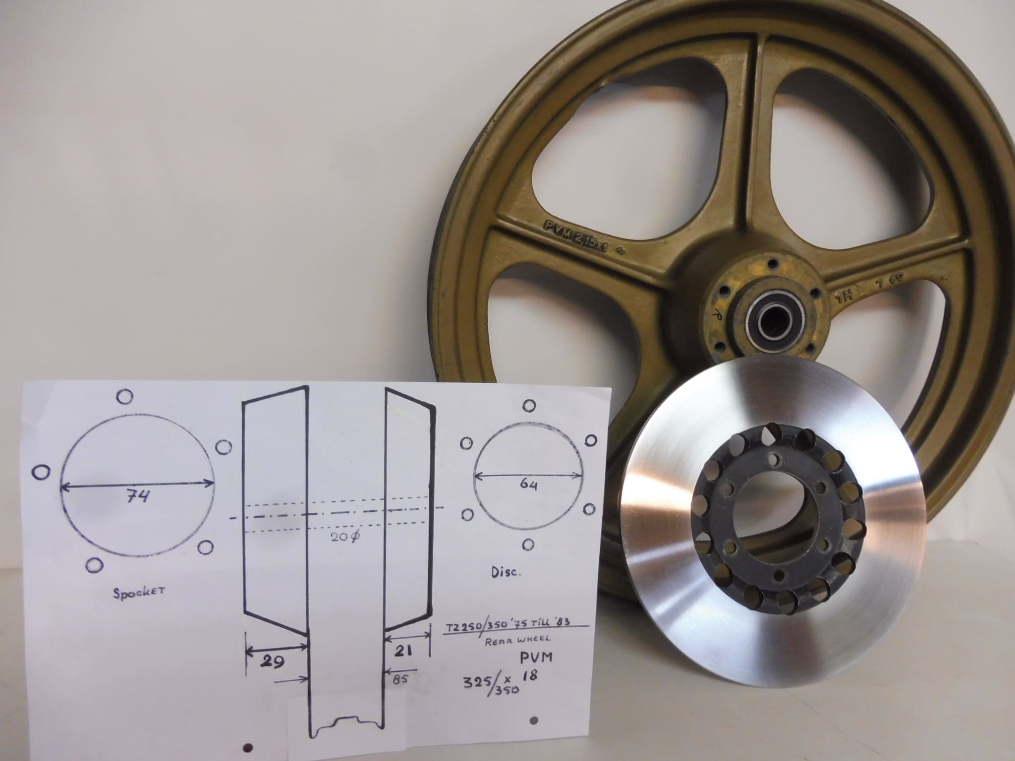 Wheel rear (PVM) for Yam.TZ250-350 '75 till '83 in perfect cond. - Image 2